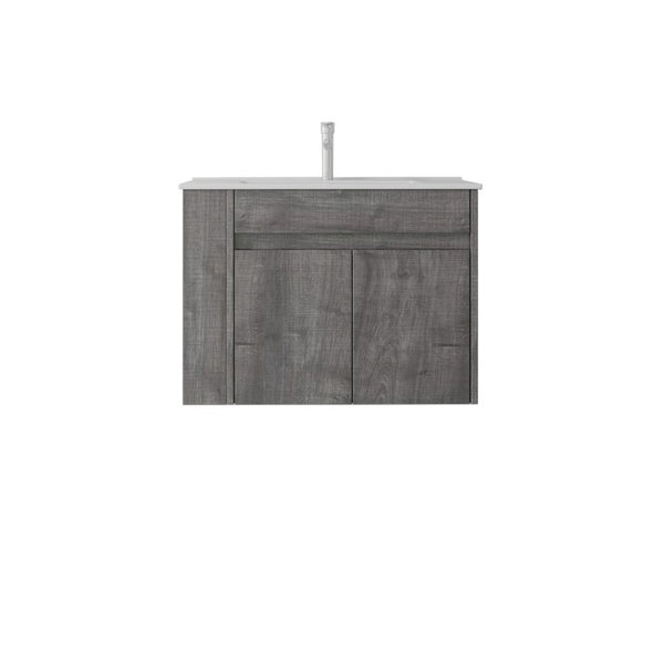 English Elm 30 Inch Wall Mounted Floating Vanity Plywood Cabinet with Ceramic Integrated Sink Basin Grey B2775S00062