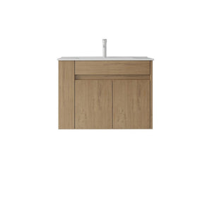 English Elm 30 Inch Wall Mounted Floating Vanity Plywood Cabinet with Ceramic Integrated Sink Basin Oak B2775S00063