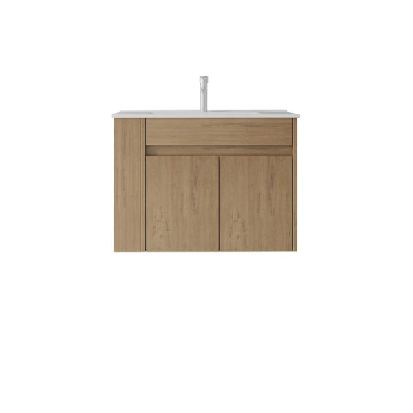 English Elm 30 Inch Wall Mounted Floating Vanity Plywood Cabinet with Ceramic Integrated Sink Basin Oak B2775S00063