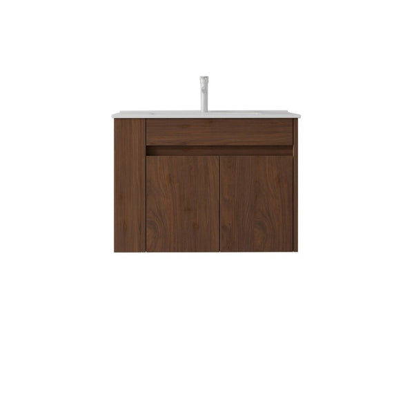 English Elm 30 Inch Wall Mounted Floating Vanity Plywood Cabinet with Ceramic Integrated Sink Basin Brown B2775S00064