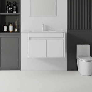English Elm 36 Inch Floating Bathroom Vanity Plywood Cabinet Integrated Ceramic Sink Soft Close White B2775S00065