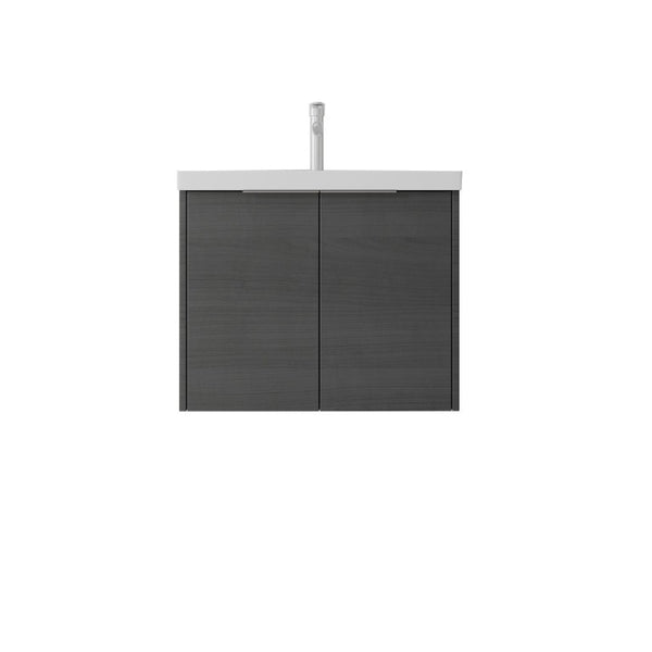 English Elm 24 Inch Floating Bathroom Vanity Glossy Ceramic Sink Plywood Soft Close Cabinet Grey - B B2775S00070