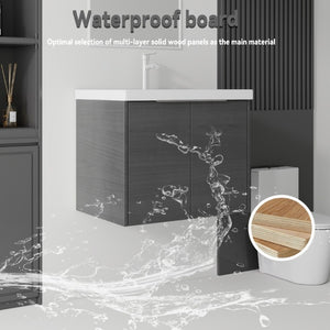 English Elm 24 Inch Floating Bathroom Vanity Glossy Ceramic Sink Plywood Soft Close Cabinet Grey - B B2775S00070
