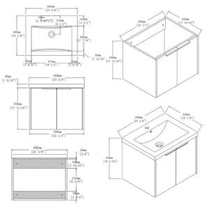 English Elm 24 Inch Floating Bathroom Vanity Glossy Ceramic Sink Plywood Soft Close Cabinet Oak - B B2775S00071