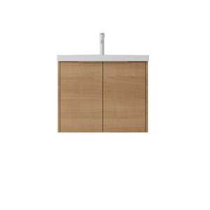 English Elm 24 Inch Floating Bathroom Vanity Glossy Ceramic Sink Plywood Soft Close Cabinet Oak - B B2775S00071
