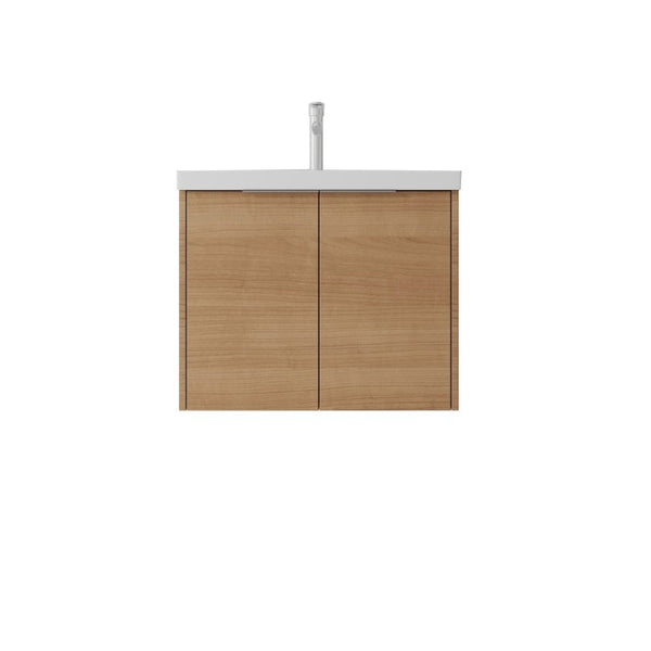 English Elm 24 Inch Floating Bathroom Vanity Glossy Ceramic Sink Plywood Soft Close Cabinet Oak - B B2775S00071