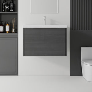 English Elm 30 Inch Wall Mounted Floating Vanity with Ceramic Sink Soft Close Plywood Cabinet Grey - B B2775S00072