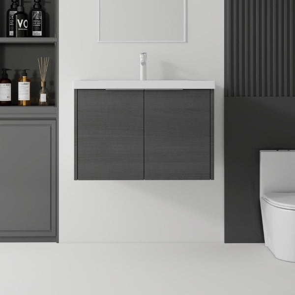 English Elm 30 Inch Wall Mounted Floating Vanity with Ceramic Sink Soft Close Plywood Cabinet Grey - B B2775S00072