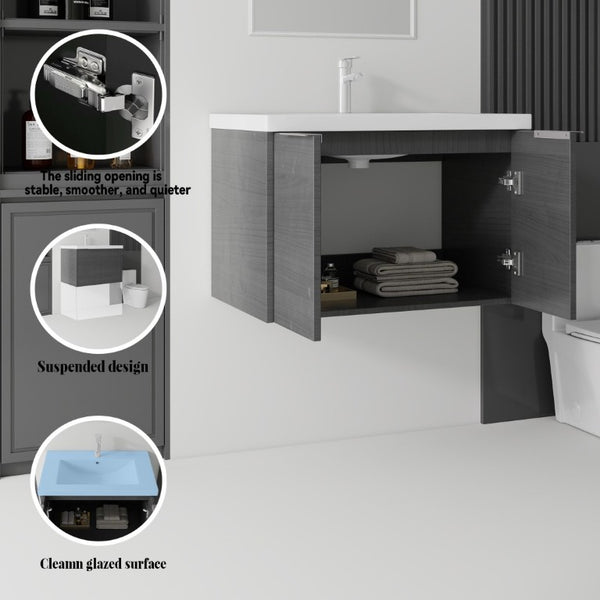 English Elm 30 Inch Wall Mounted Floating Vanity with Ceramic Sink Soft Close Plywood Cabinet Grey - B B2775S00072