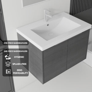 English Elm 30 Inch Wall Mounted Floating Vanity with Ceramic Sink Soft Close Plywood Cabinet Grey - B B2775S00072
