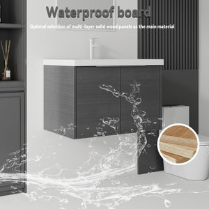 English Elm 30 Inch Wall Mounted Floating Vanity with Ceramic Sink Soft Close Plywood Cabinet Grey - B B2775S00072