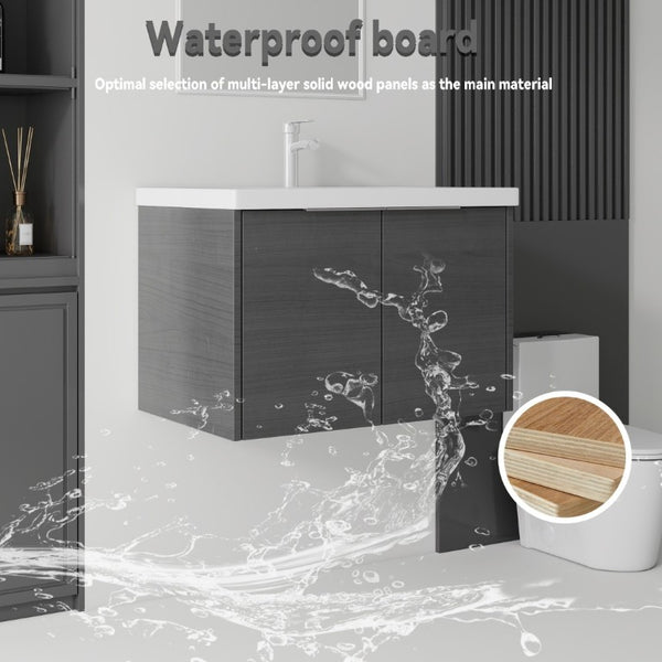 English Elm 30 Inch Wall Mounted Floating Vanity with Ceramic Sink Soft Close Plywood Cabinet Grey - B B2775S00072