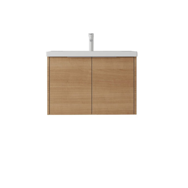 English Elm 30 Inch Wall Mounted Floating Vanity with Ceramic Sink Soft Close Plywood Cabinet Oak - B B2775S00073
