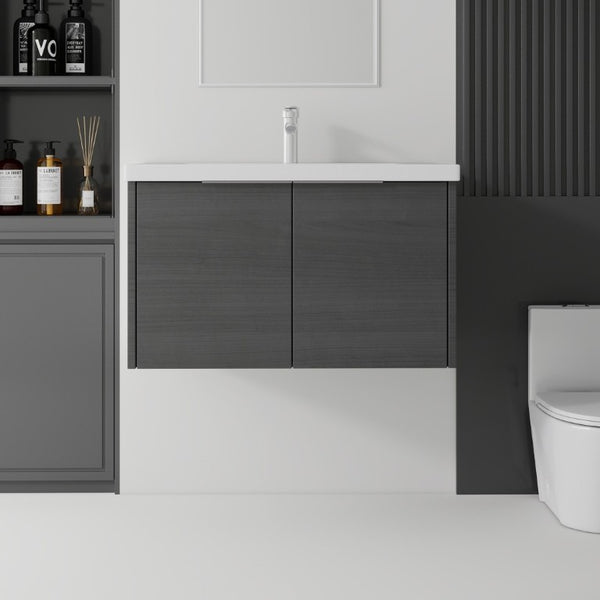 English Elm 36 Inch Wall Mounted Floating Vanity with Ceramic Sink Plywood Cabinet Soft Close Grey - B B2775S00074