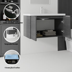 English Elm 36 Inch Wall Mounted Floating Vanity with Ceramic Sink Plywood Cabinet Soft Close Grey - B B2775S00074