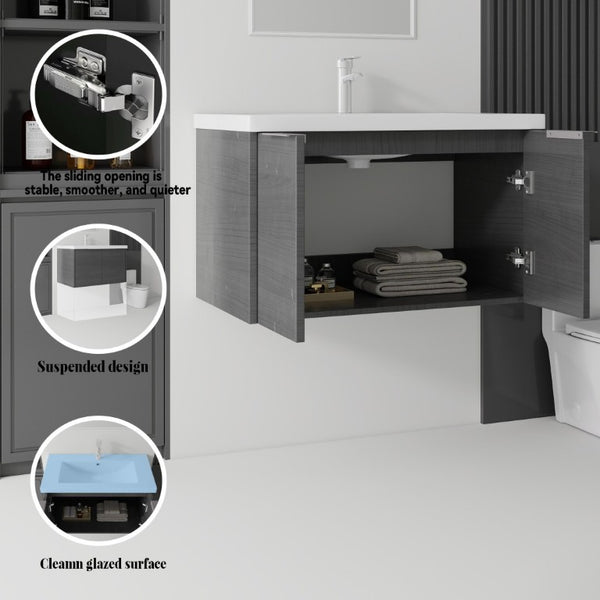 English Elm 36 Inch Wall Mounted Floating Vanity with Ceramic Sink Plywood Cabinet Soft Close Grey - B B2775S00074
