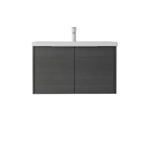 English Elm 36 Inch Wall Mounted Floating Vanity with Ceramic Sink Plywood Cabinet Soft Close Grey - B B2775S00074