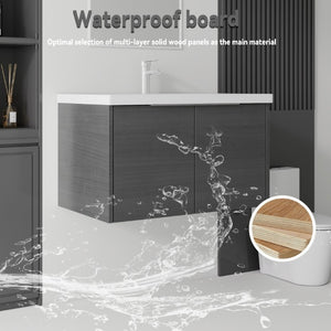 English Elm 36 Inch Wall Mounted Floating Vanity with Ceramic Sink Plywood Cabinet Soft Close Grey - B B2775S00074
