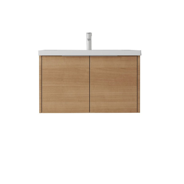 English Elm 36 Inch Wall Mounted Floating Vanity with Ceramic Sink Plywood Cabinet Soft Close Oak - B B2775S00075