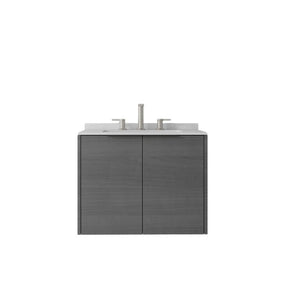 English Elm 24 Inch Floating Bathroom Vanity with Undermount Sink and Cultured Marble Top Grey Carrara White B2775S00076