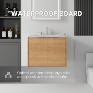 English Elm 24 Inch Floating Bathroom Vanity with Undermount Sink and Cultured Marble Top Oak Carrara White B2775S00077