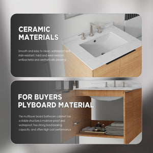 English Elm 24 Inch Floating Bathroom Vanity with Undermount Sink and Cultured Marble Top Oak Carrara White B2775S00077
