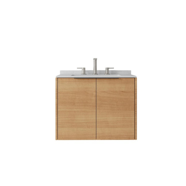 English Elm 24 Inch Floating Bathroom Vanity with Undermount Sink and Cultured Marble Top Oak Carrara White B2775S00077