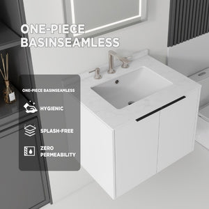 English Elm 24 Inch Floating Bathroom Vanity with Undermount Sink and Cultured Marble Top White Carrara White B2775S00078