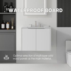English Elm 24 Inch Floating Bathroom Vanity with Undermount Sink and Cultured Marble Top White Carrara White B2775S00078