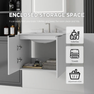 English Elm 24 Inch Floating Bathroom Vanity with Undermount Sink and Cultured Marble Top White Carrara White B2775S00078