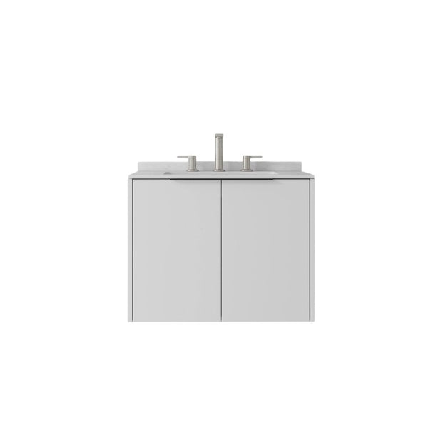 English Elm 24 Inch Floating Bathroom Vanity with Undermount Sink and Cultured Marble Top White Carrara White B2775S00078