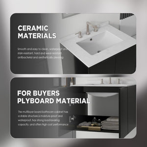 English Elm 24 Inch Floating Bathroom Vanity with Undermount Sink and Cultured Marble Top Black Carrara White B2775S00079