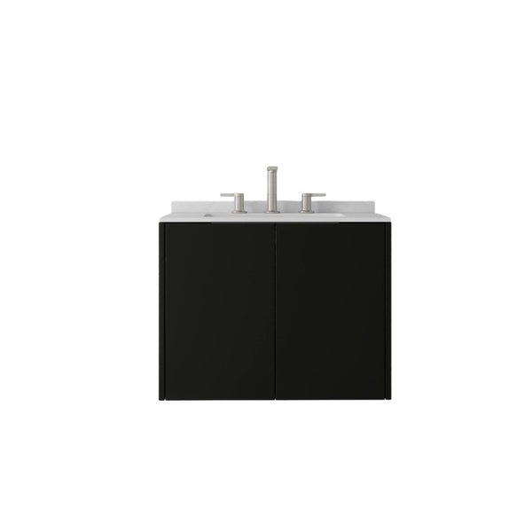 English Elm 24 Inch Floating Bathroom Vanity with Undermount Sink and Cultured Marble Top Black Carrara White B2775S00079