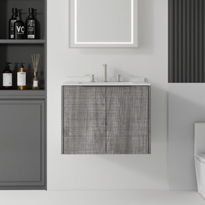 English Elm 24 Inch Floating Bathroom Vanity with Undermount Sink and Cultured Marble Top Grey - A Carrara White B2775S00080