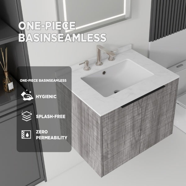 English Elm 24 Inch Floating Bathroom Vanity with Undermount Sink and Cultured Marble Top Grey - A Carrara White B2775S00080