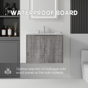 English Elm 24 Inch Floating Bathroom Vanity with Undermount Sink and Cultured Marble Top Grey - A Carrara White B2775S00080