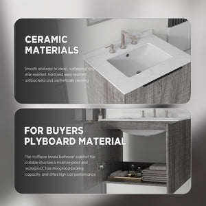 English Elm 24 Inch Floating Bathroom Vanity with Undermount Sink and Cultured Marble Top Grey - A Carrara White B2775S00080