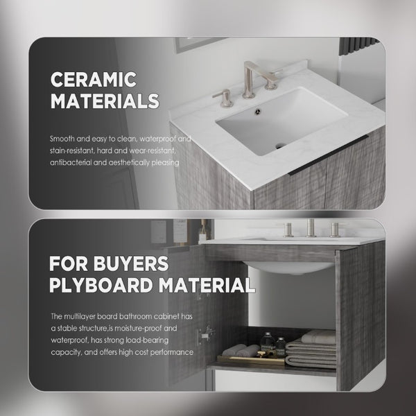 English Elm 24 Inch Floating Bathroom Vanity with Undermount Sink and Cultured Marble Top Grey - A Carrara White B2775S00080