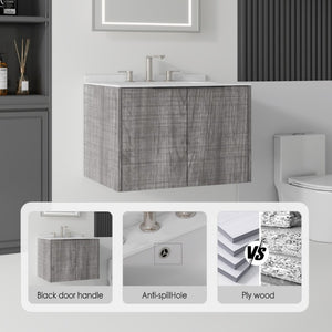 English Elm 24 Inch Floating Bathroom Vanity with Undermount Sink and Cultured Marble Top Grey - A Carrara White B2775S00080