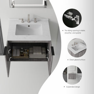 English Elm 24 Inch Floating Bathroom Vanity with Undermount Sink and Cultured Marble Top Grey - A Carrara White B2775S00080