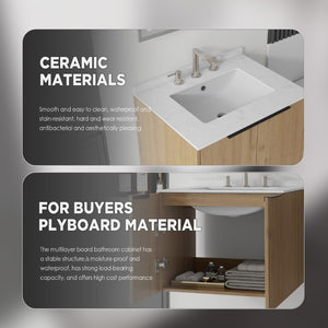 English Elm 24 Inch Floating Bathroom Vanity with Undermount Sink and Cultured Marble Top Oak - A Carrara White B2775S00081