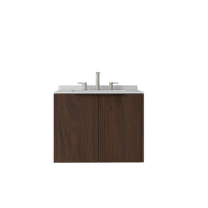 English Elm 24 Inch Floating Bathroom Vanity with Undermount Sink and Cultured Marble Top Brown Carrara White B2775S00082
