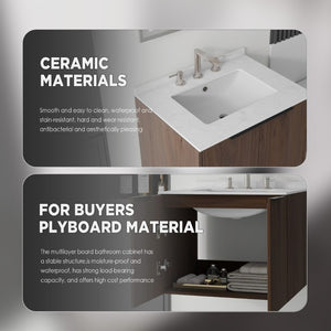 English Elm 24 Inch Floating Bathroom Vanity with Undermount Sink and Cultured Marble Top Brown Carrara White B2775S00082