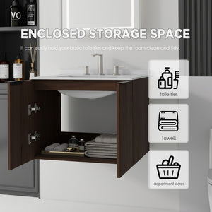 English Elm 24 Inch Floating Bathroom Vanity with Undermount Sink and Cultured Marble Top Brown Carrara White B2775S00082