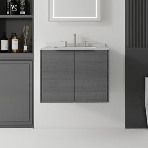 English Elm 24 Inch Floating Bathroom Vanity with Undermount Sink and Cultured Marble Top Grey Granite White B2775S00083