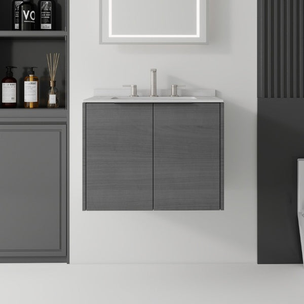 English Elm 24 Inch Floating Bathroom Vanity with Undermount Sink and Cultured Marble Top Grey Granite White B2775S00083