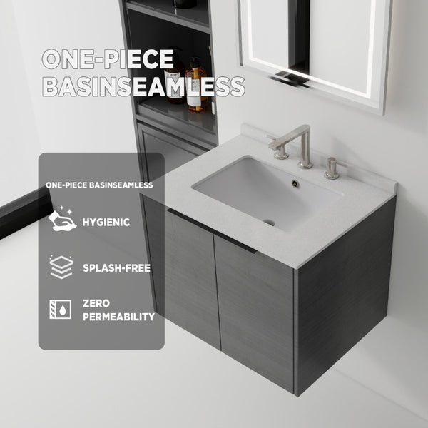 English Elm 24 Inch Floating Bathroom Vanity with Undermount Sink and Cultured Marble Top Grey Granite White B2775S00083
