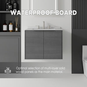 English Elm 24 Inch Floating Bathroom Vanity with Undermount Sink and Cultured Marble Top Grey Granite White B2775S00083
