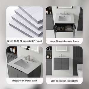 English Elm 24 Inch Floating Bathroom Vanity with Undermount Sink and Cultured Marble Top Grey Granite White B2775S00083