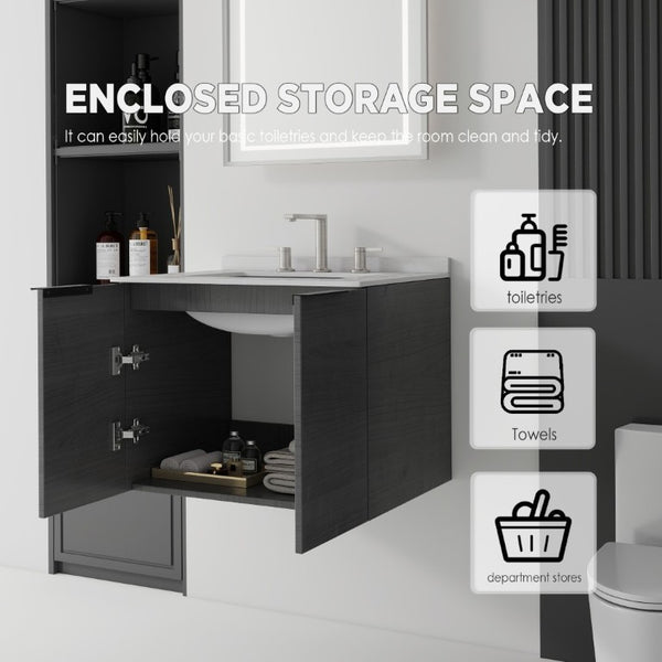 English Elm 24 Inch Floating Bathroom Vanity with Undermount Sink and Cultured Marble Top Grey Granite White B2775S00083